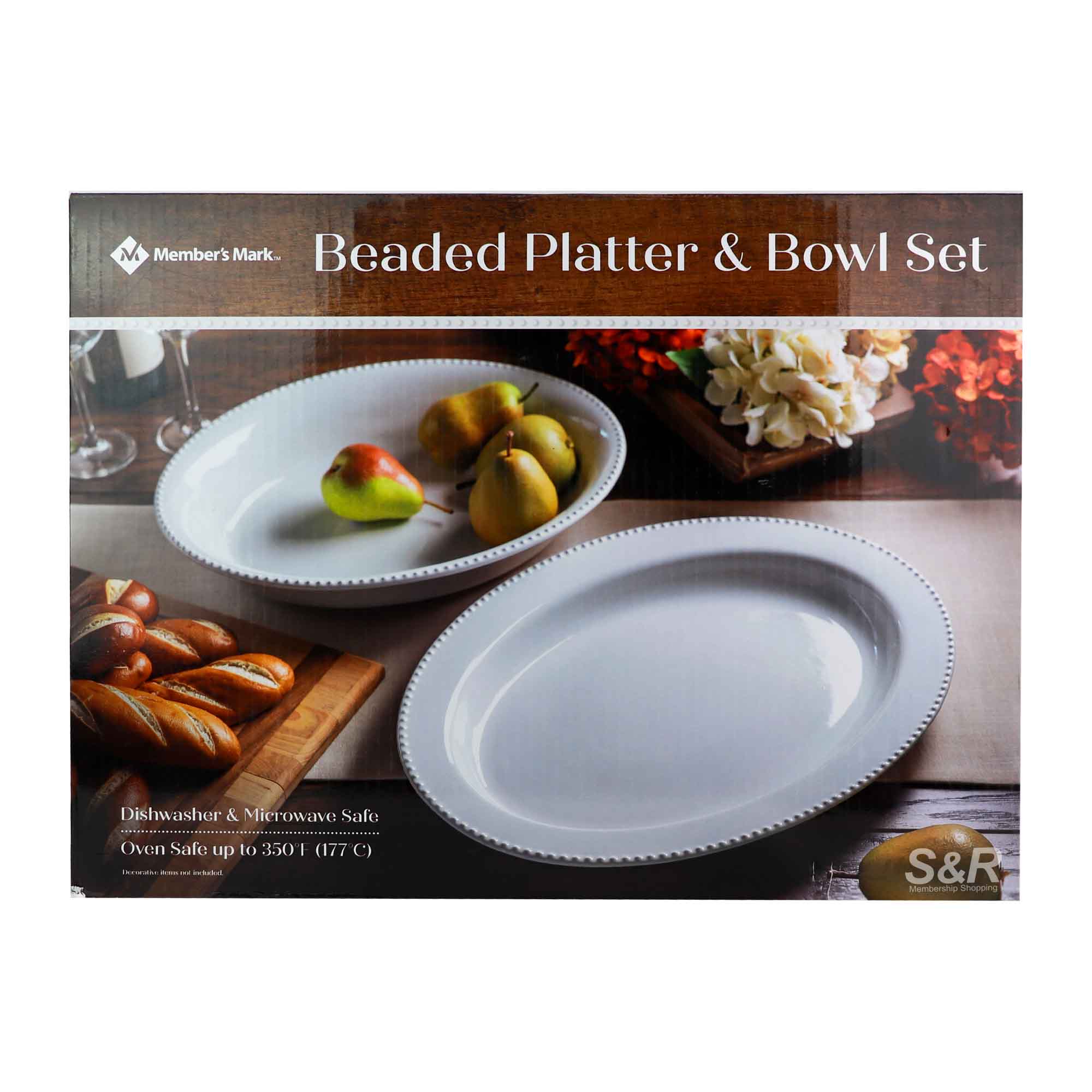 Member's Mark Beaded Platter And Bowl Set 2pcs Member's Mark Beaded Platter And Bowl Set 2pcs